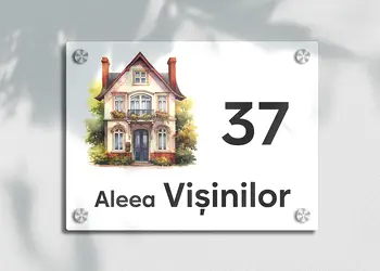 placuta cu numar si adresa model printat uv colorata model casuta acril alb s00