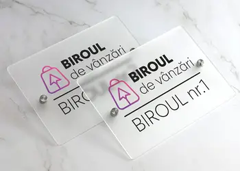 placuta personalizata prin printare uv pe plexiglass acril sablat s00