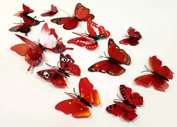 set 12 stickere fluturi 3d rosii