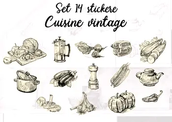 set 14 stickere bucatarie cuisine vintage s0