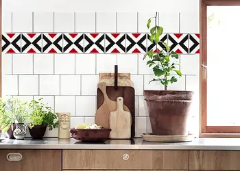 set 18 stickere faianta folina model geometric rosu si negru