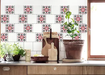 set 18 stickere faianta tea folina model negru rosu