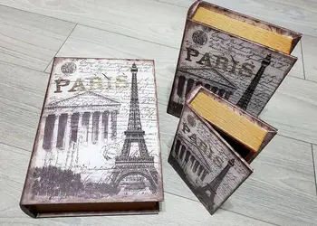 set 3 cutii decorative din lemn mon paris