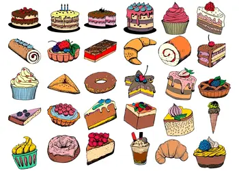 set 30 stickere prajituri colorate