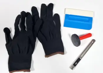 set 4 accesorii colantare auto manusi racleta magnetica cutter si magnet