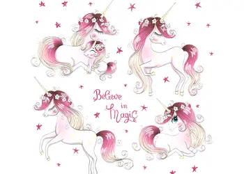 set 4 stickere camera fetita unicorni roz