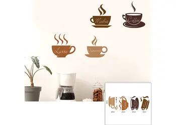 set 4 stickere cesti cafea pentru decor bucatarie sau cafenea