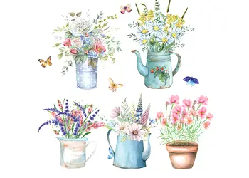 set 5 stickere ghivece cu flori