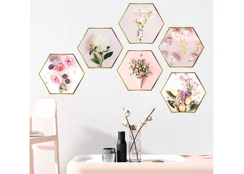 set 6 stickere hexagoane cu motive florale