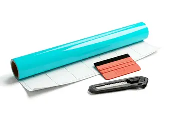 set autocolant mobila bleu aqua lucios cu racleta si cutter