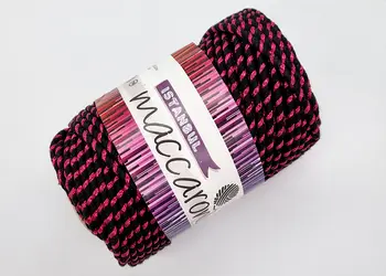 snur decorativ din bumbac negru cu fibre metalizate roz