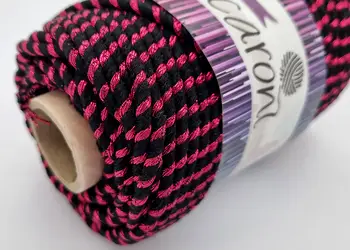 snur decorativ din bumbac negru cu fibre metalizate roz