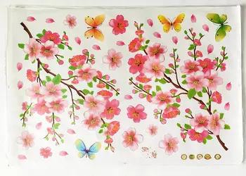 stickere crengi inflorite decor cu flori roz si fluturi
