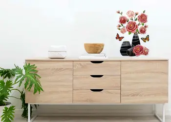 sticker 3d vaza cu flori roz