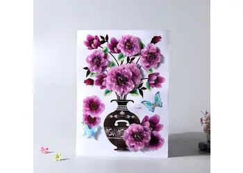 sticker 3d vaza cu flori mov