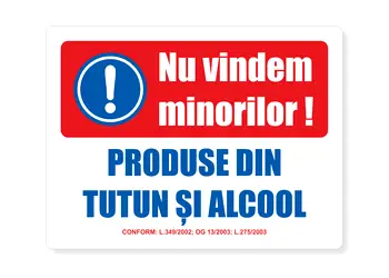 sticker atentionare nu vindem minorilor tutun si alcool autocolant folina 15x20cm s00