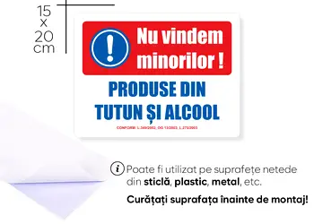 sticker atentionare nu vindem minorilor tutun si alcool autocolant folina 15x20cm s00