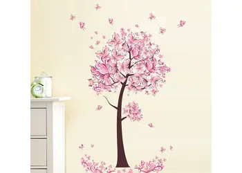 sticker decorativ copac cu fluturi roz