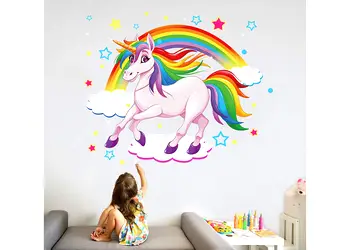 sticker camera fetita unicorn si curcubeu