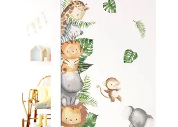 sticker camera copii bordura verticala cu animale si plante verzi decor perete sau mobila