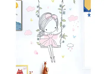 sticker copii fetita in leagan