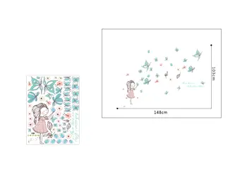 sticker perete folina fetita cu fluturi