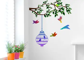 sticker creanga cu pasari colorate