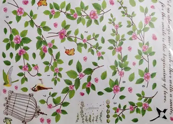 stickere crengi verzi cu flori roz si pasari