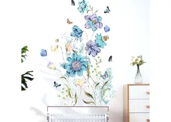 stickere flori albastre si fluturi