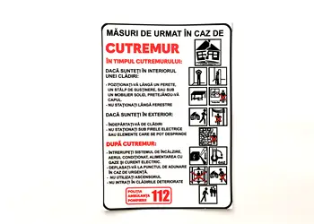 sticker semnalizare masuri de urmat in caz de cutremur 210x148mm s0