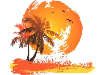 sticker decorativ Palmieri si soare