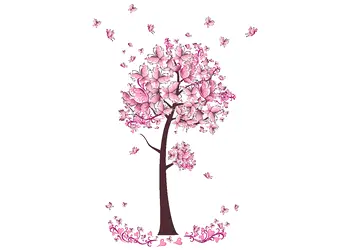 sticker decorativ copac cu fluturi roz