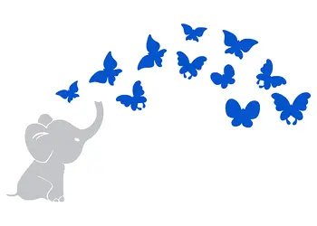 sticker micul elefant si fluturii albastri