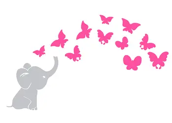 sticker micul elefant si fluturii roz