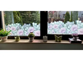 sticker geam folina bordura decorativa cu flori mov