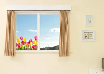 sticker geam folina model lalele colorate set 2 borduri autoadezive