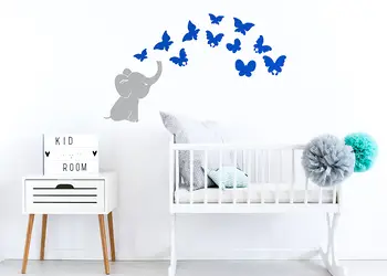 sticker micul elefant si fluturii albastri