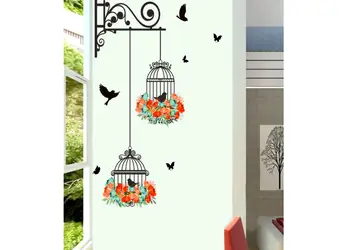 sticker perete Colivii cu flori rosii folina model floral