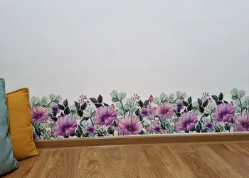 sticker perete bordura cu flori mov