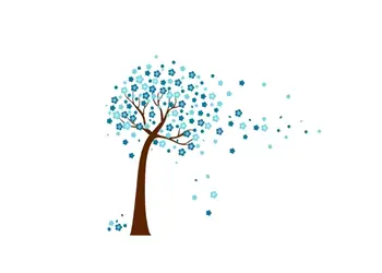 sticker perete copac cu flori albastre