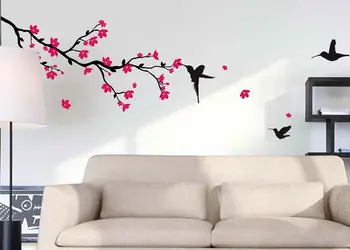 sticker perete creanga flori roz