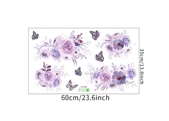 set 4 stickere flori lila si fluturi decoratiune pentru perete si mobila