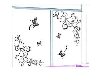 sticker perete decor floral folina negru