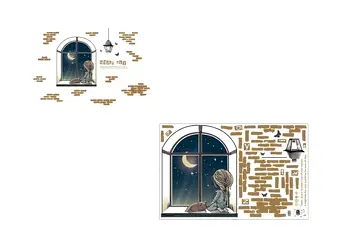 sticker perete fetita la fereastra folina decor maro