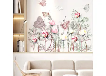 sticker bordura decorativa cu flori si fluturi folina fxc255