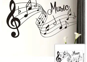 sticker perete portativ negru cu note muzicale