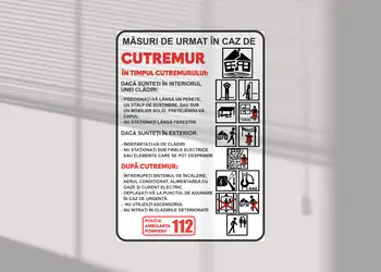 sticker semnalizare masuri de urmat in caz de cutremur 210x148mm s0