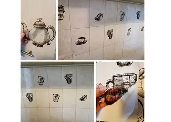 stickere faianta bucatarie folina model grafic maro cuisine