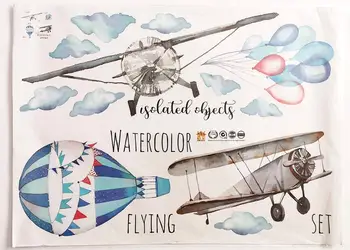 set stickere watercolor folina avioane culori pastel