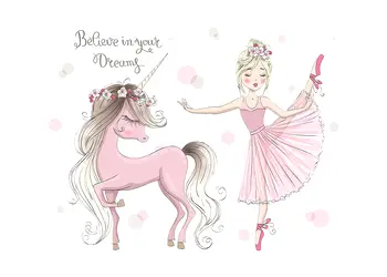 stickere camera fete balerina cu unicorn decor roz